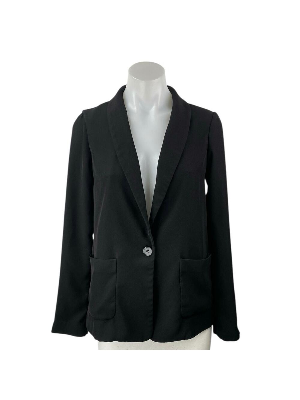 Current Air Womens Black Collared One Button Long Sleeve Blazer Coat Jacket XS